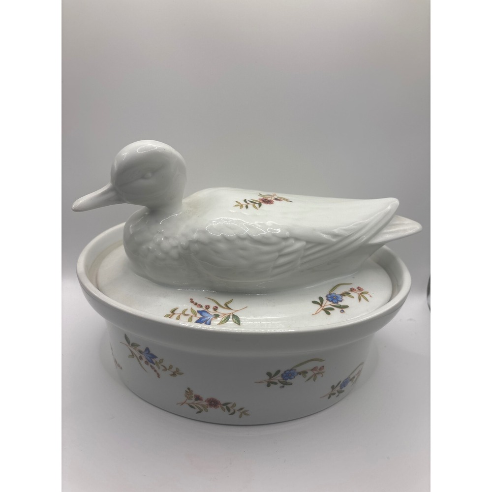 BIA Cordon Bleu Porcelain Duck Pâté Terrine Casserole Dish Floral White Ceramic